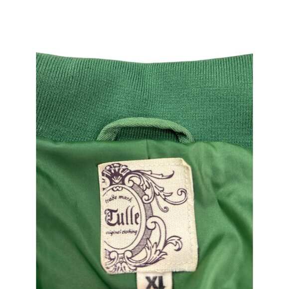 Vintage Y2K Tulle Green Moto Zip Front Jacket With Cuffed Sleeves Size XL - Picture 6 of 6